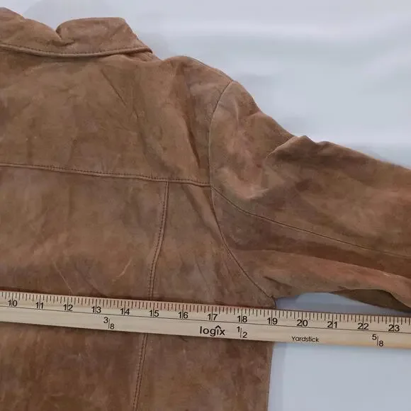 Alfani Petite Women's Brown Full Button Leather Jacket Pockets Size P - Picture 5 of 16